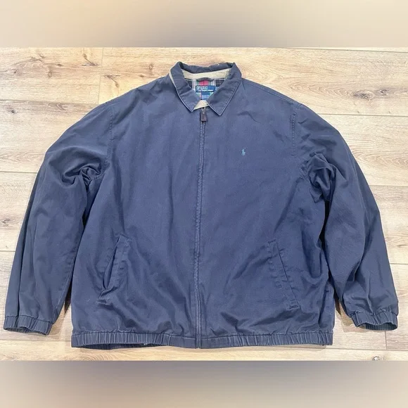 Vintage Polo Ralph Lauren Plaid Lined Harrington Jacket Blue Size 3LT Tall Lined - Picture 1 of 7